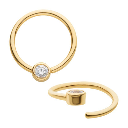 14Kt-Yellow Gold with Centerpiece Bezel Set Clear CZ Seamless Split Ring