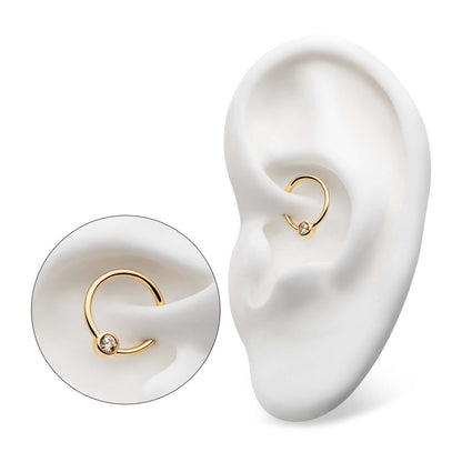 14Kt-Yellow Gold with Centerpiece Bezel Set Clear CZ Seamless Split Ring