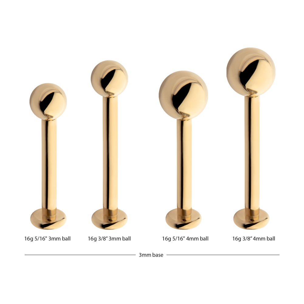 14Kt Yellow Gold Internally Threaded with Ball Top & 3mm Base Labret