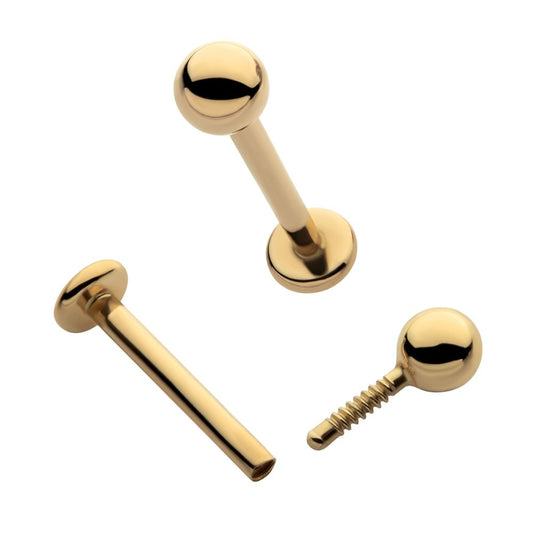 14Kt Yellow Gold Internally Threaded with Ball Top & 3mm Base Labret
