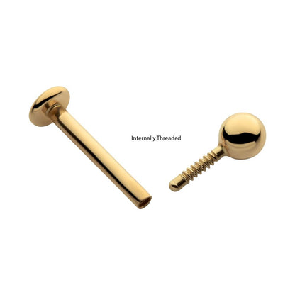 14Kt Yellow Gold Internally Threaded with Ball Top & 3mm Base Labret