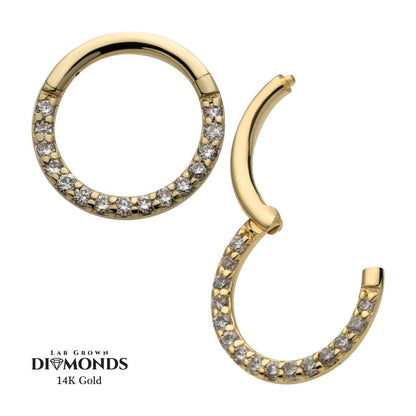 14Kt Yellow Gold Eternity Front Facing Hinged Segment Clicker with Prong Set 1mm Round Lab-Grown Diamonds 