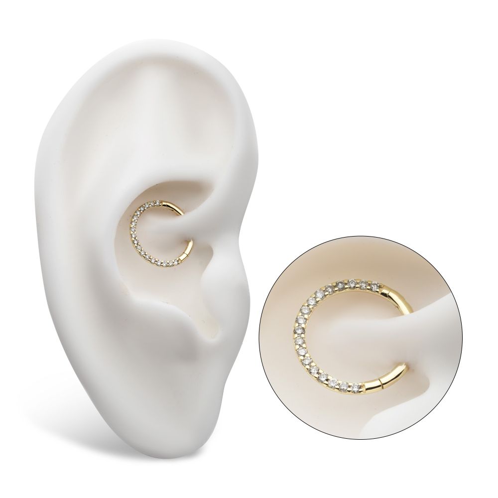 14Kt Yellow Gold Eternity Front Facing Hinged Segment Clicker with Prong Set 1mm Round Lab-Grown Diamonds