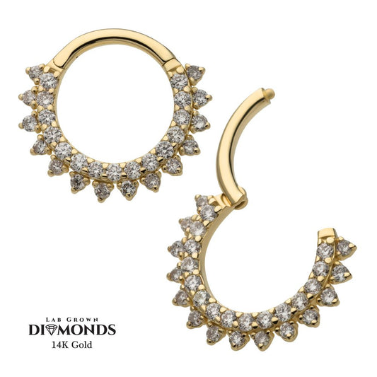 14Kt Yellow Gold Front Facing Hinged Segment Clicker with Double Row Prong Set Round Lab-Grown Diamonds