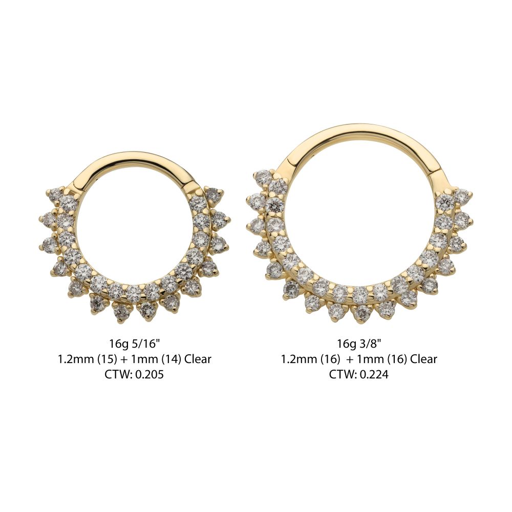 14Kt Yellow Gold Front Facing Hinged Segment Clicker with Double Row Prong Set Round Lab-Grown Diamonds