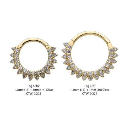 14Kt Yellow Gold Front Facing Hinged Segment Clicker with Double Row Prong Set Round Lab-Grown Diamonds