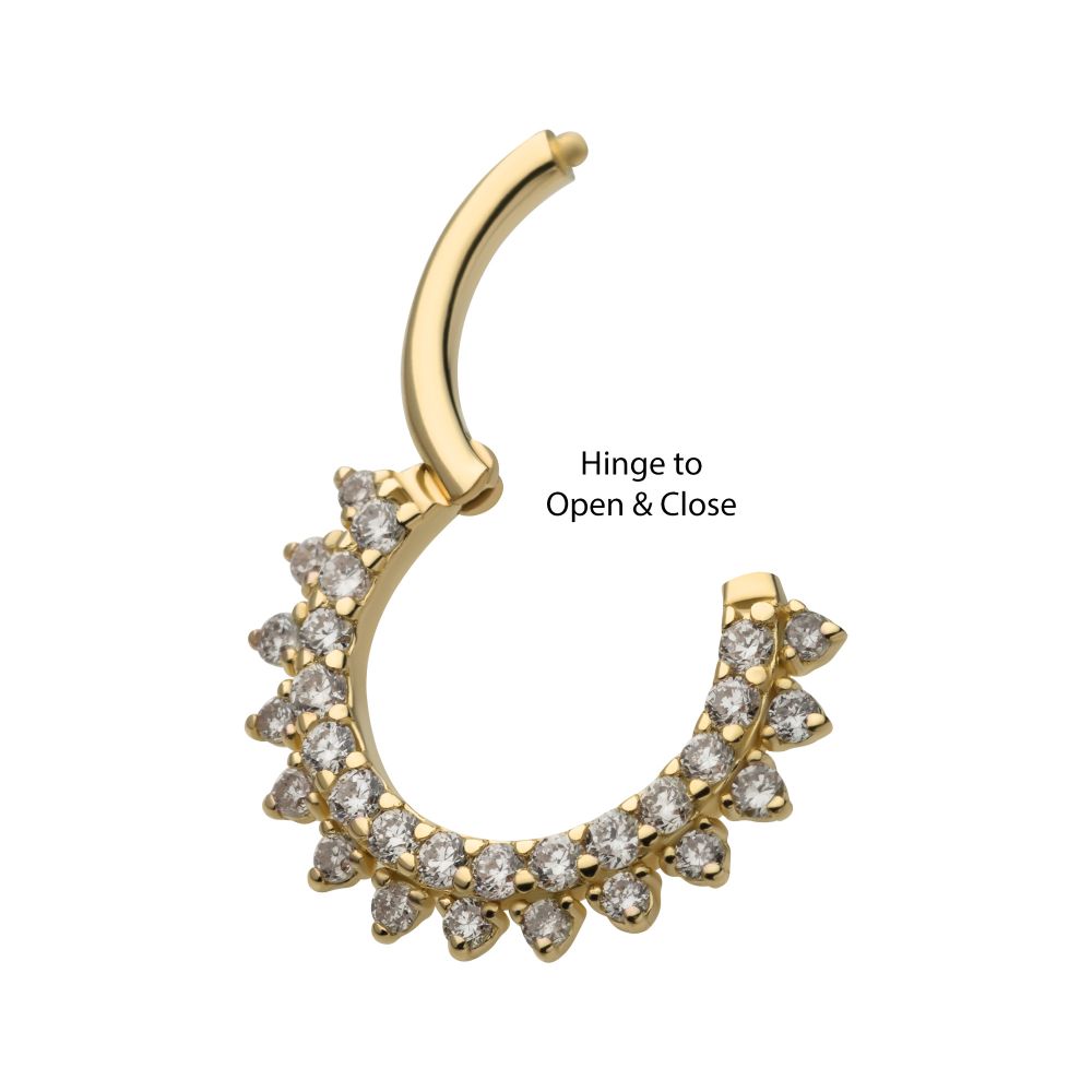 14Kt Yellow Gold Front Facing Hinged Segment Clicker with Double Row Prong Set Round Lab-Grown Diamonds