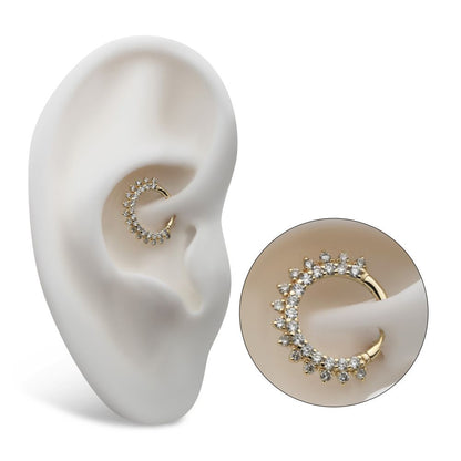 14Kt Yellow Gold Front Facing Hinged Segment Clicker with Double Row Prong Set Round Lab-Grown Diamonds