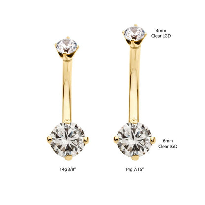 14Kt Gold Internally Threaded Double Round 4-Prong Clear Lab-Grown Diamonds Fixed Bottom Navel