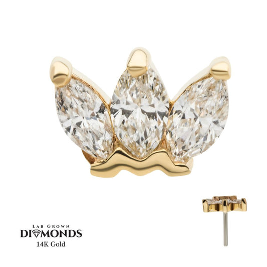 14Kt Yellow Gold Threadless Cluster Top with 3 Marquise Lab-Grown Diamonds