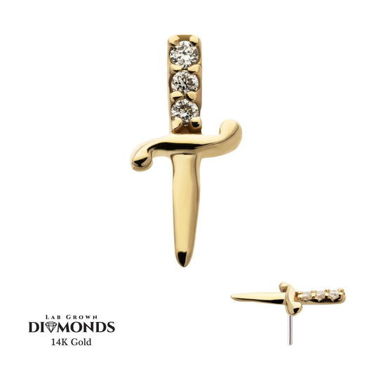 14Kt Yellow Gold Threadless Dagger Top with 3 Round Lab-Grown Diamonds