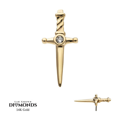 14Kt Yellow Gold Threadless Dagger Top with Center Bezel Set Round Lab-Grown Diamond