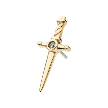 14Kt Yellow Gold Threadless Dagger Top with Center Bezel Set Round Lab-Grown Diamond