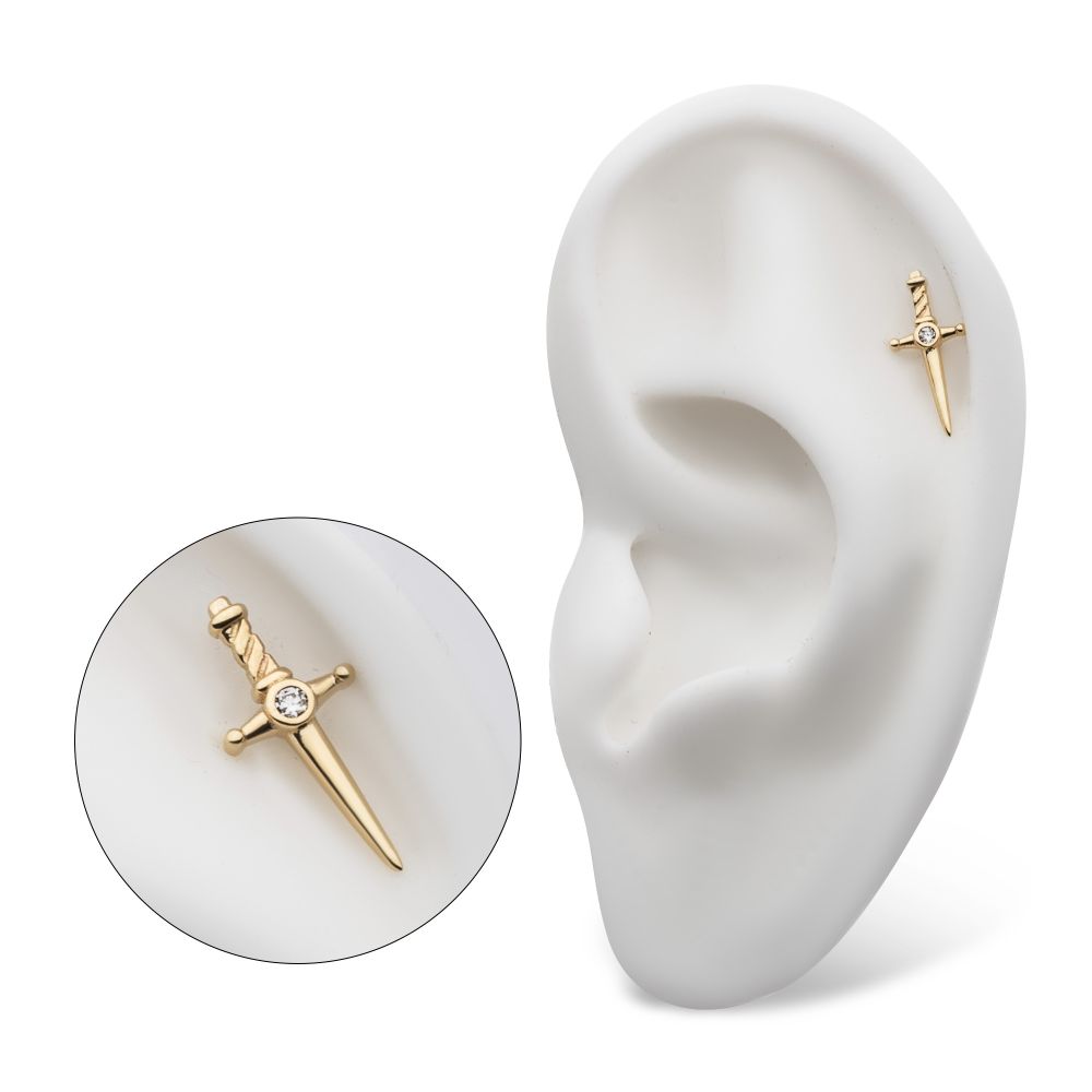 14Kt Yellow Gold Threadless Dagger Top with Center Bezel Set Round Lab-Grown Diamond