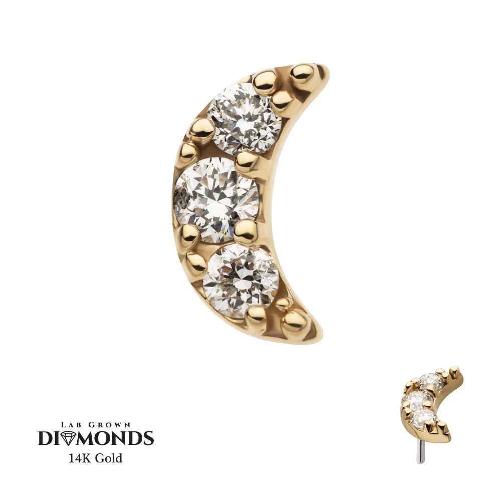 14kt Gold Threadless Crescent Moon Top with Pave Set 3 Round Lab-Grown Diamonds