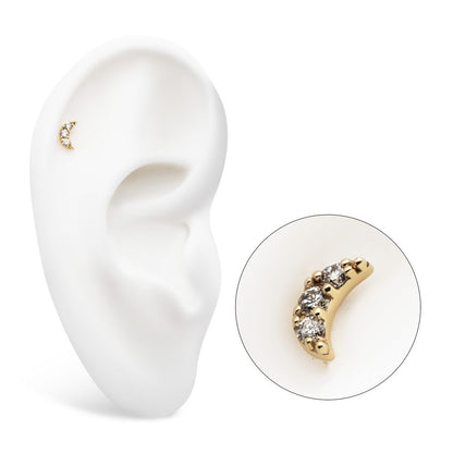 14kt Gold Threadless Crescent Moon Top with Pave Set 3 Round Lab-Grown Diamonds