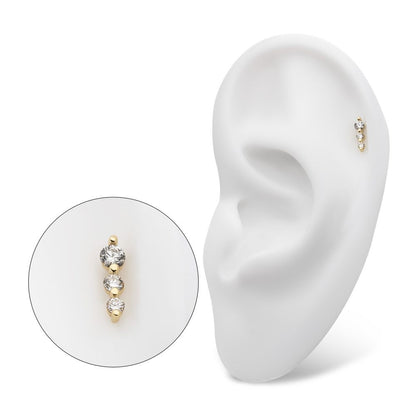 14Kt Yellow Gold Threadless 3-Cluster Gem Top with Prong Set Round Lab-Grown Diamonds