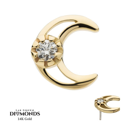 14kt Gold Threadless Cut Out Crescent Moon Top with Center Round Lab-Grown Diamond