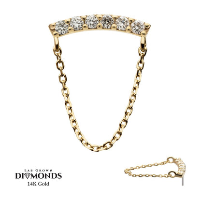 14kt Yellow Gold Threadless Curved Bar Cluster Top with Prong Set 6 Round Lab-Grown Diamonds & Dangle Chain