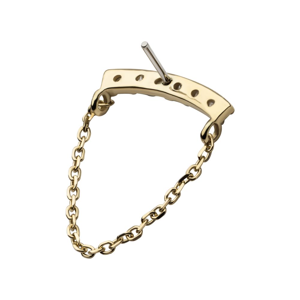 14kt Yellow Gold Threadless Curved Bar Cluster Top with Prong Set 6 Round Lab-Grown Diamonds & Dangle Chain