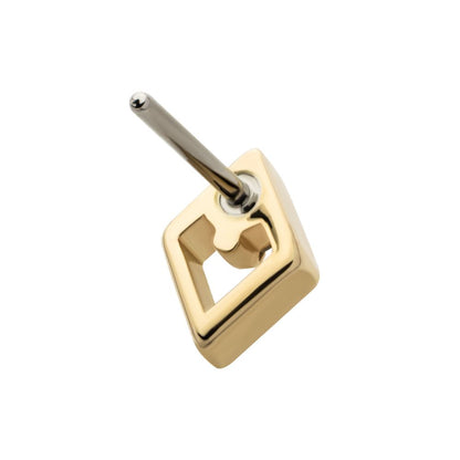 14Kt Gold Threadless Cut Out Rhombus Shape Top with Prong Set Round Lab-Grown Rhombus
