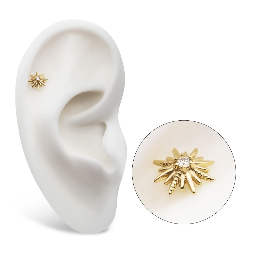 14Kt Gold Threadless Sunburst Top with 6-Prong Lab-Grown Diamond