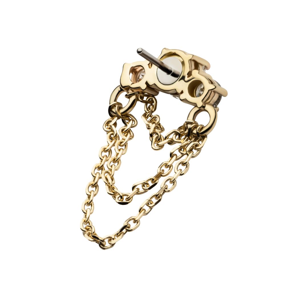 14Kt Yellow Gold Threadless Prong Set 3 Cluster Round Lab-Grown Diamonds Top with Triple Dangle Chain
