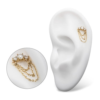 14Kt Yellow Gold Threadless Prong Set 3 Cluster Round Lab-Grown Diamonds Top with Triple Dangle Chain