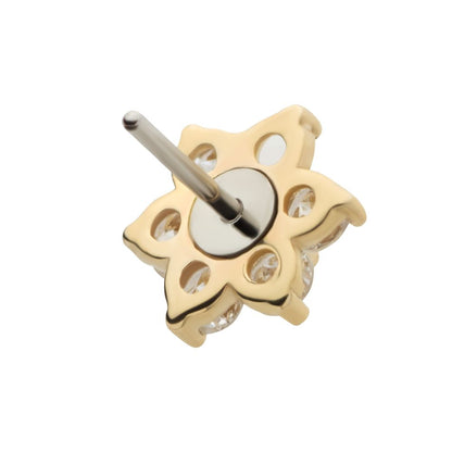 14Kt Yellow Gold Threadless Flower Top with Prong Set 7 Round Lab-Grown Diamonds