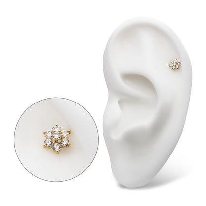 14Kt Yellow Gold Threadless Flower Top with Prong Set 7 Round Lab-Grown Diamonds