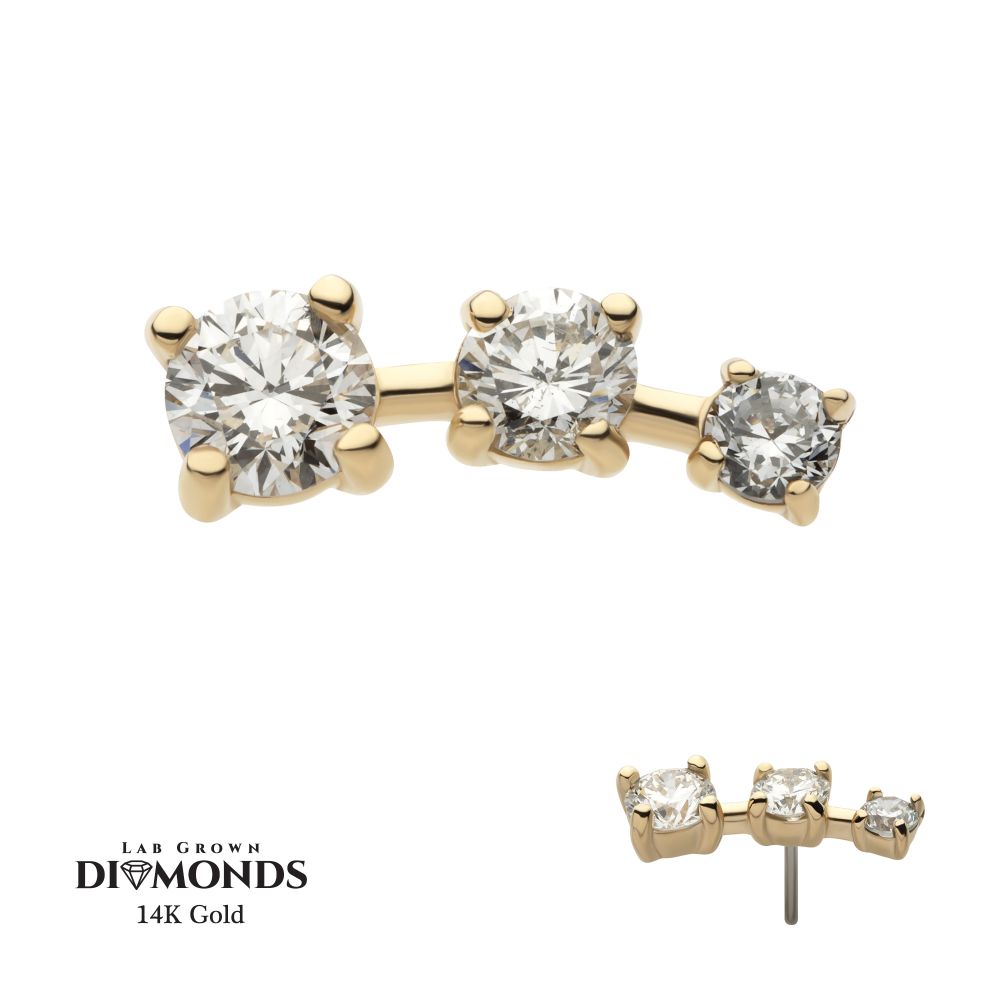 14Kt Yellow Gold Threadless Staggered Cluster Top with 4-Prong 3 Round Lab-Grown Diamonds