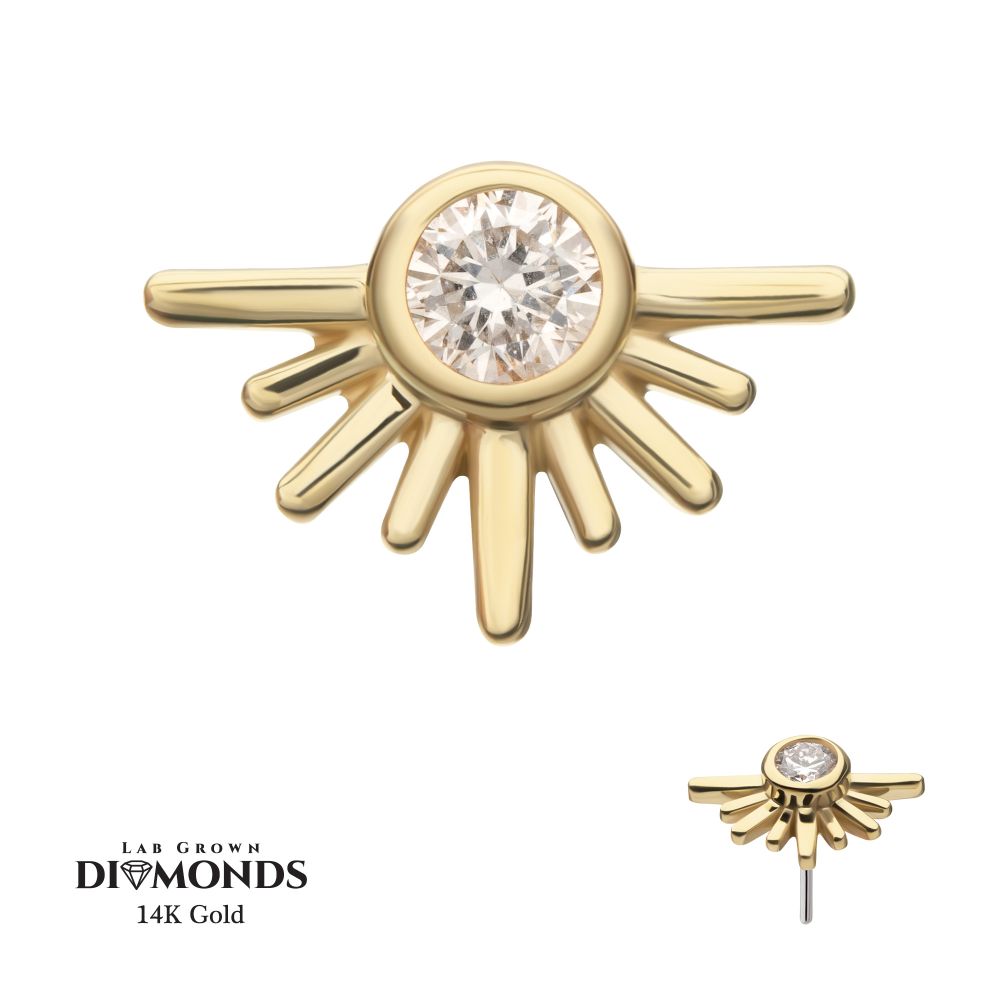 14Kt Yellow Gold Threadless Half Starburst Top with Bezel Lab-Grown Diamond