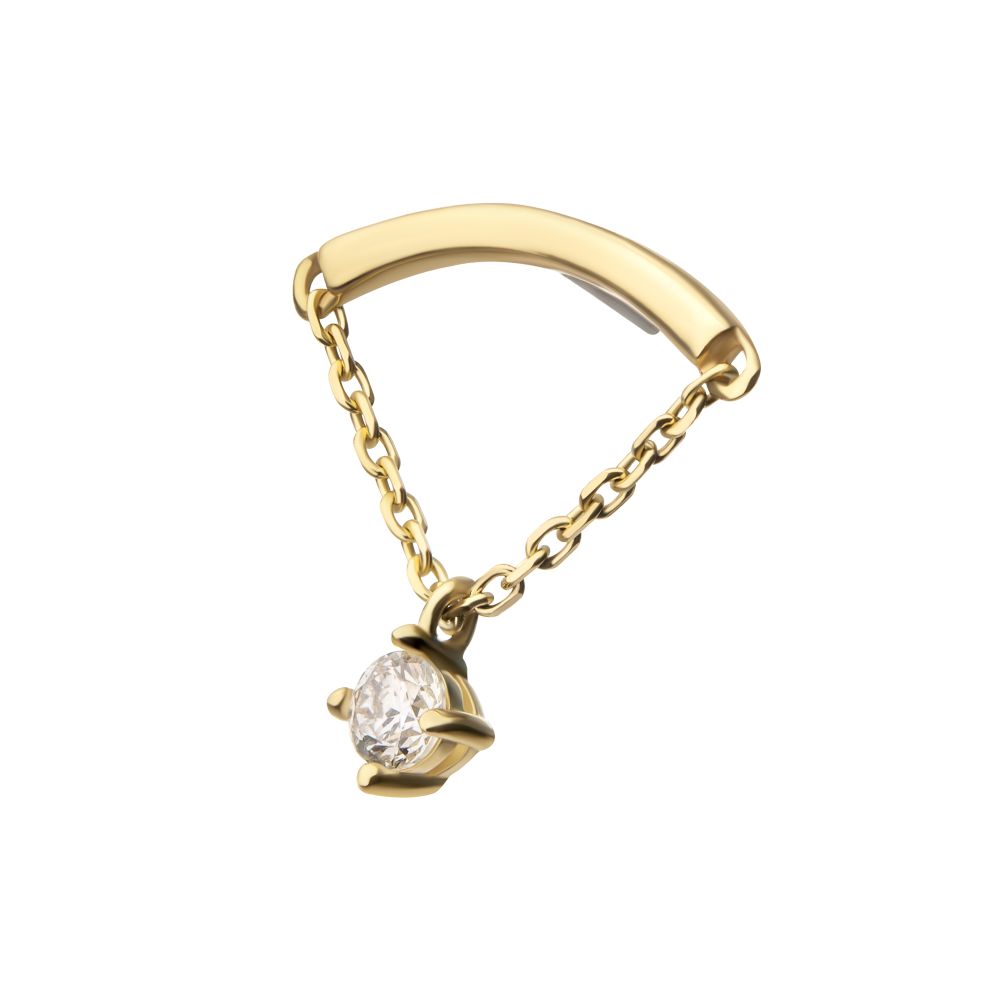 14Kt Yellow Gold Threadless Curved Bar Top with 4-Prong Lab-Grown Diamond Dangle