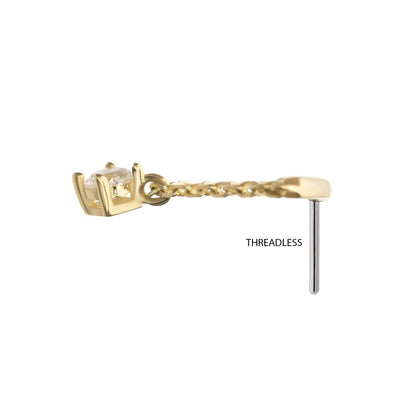 14Kt Yellow Gold Threadless Curved Bar Top with 4-Prong Lab-Grown Diamond Dangle