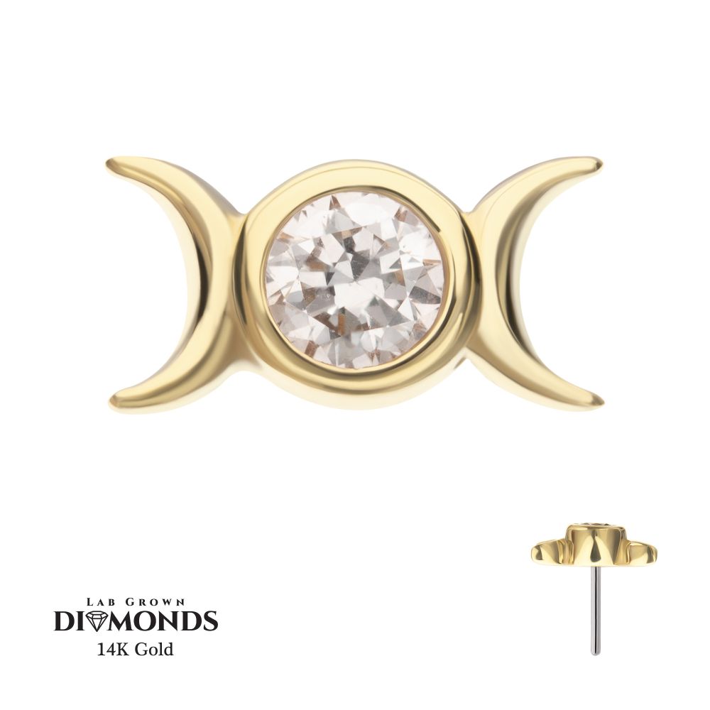 14Kt Yellow Gold Threadless Triple Moon Phase Top with Bezel Lab-Grown Diamond