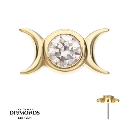 14Kt Yellow Gold Threadless Triple Moon Phase Top with Bezel Lab-Grown Diamond