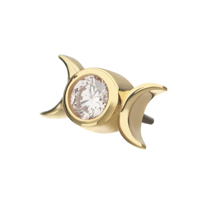 14Kt Yellow Gold Threadless Triple Moon Phase Top with Bezel Lab-Grown Diamond