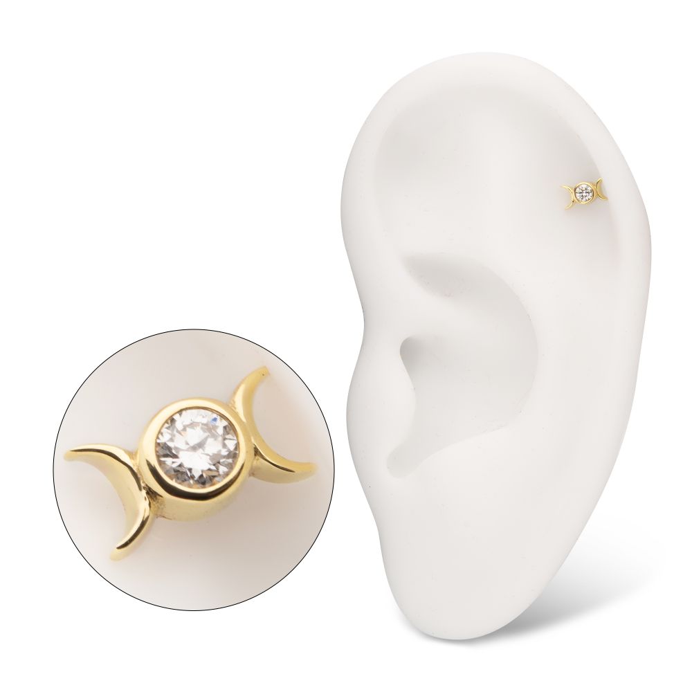 14Kt Yellow Gold Threadless Triple Moon Phase Top with Bezel Lab-Grown Diamond