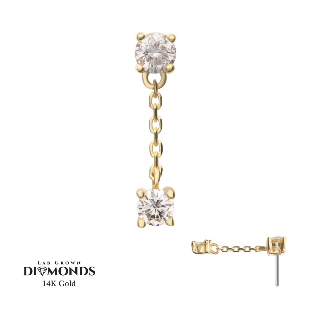 14Kt Yellow Gold Threadless Double Prong Set Lab-Grown Diamonds Dangle Top