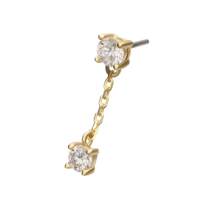14Kt Yellow Gold Threadless Double Prong Set Lab-Grown Diamonds Dangle Top