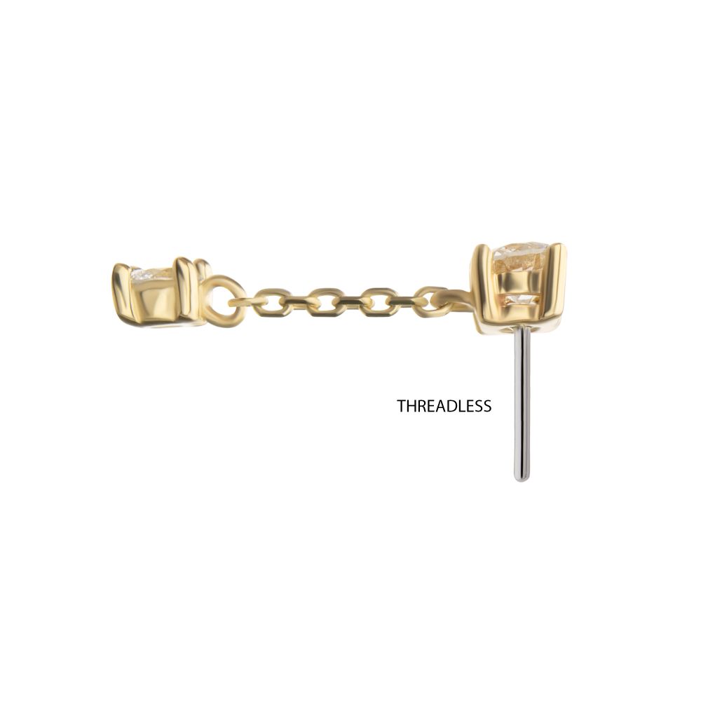 14Kt Yellow Gold Threadless Double Prong Set Lab-Grown Diamonds Dangle Top