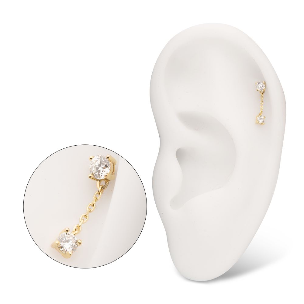 14Kt Yellow Gold Threadless Double Prong Set Lab-Grown Diamonds Dangle Top