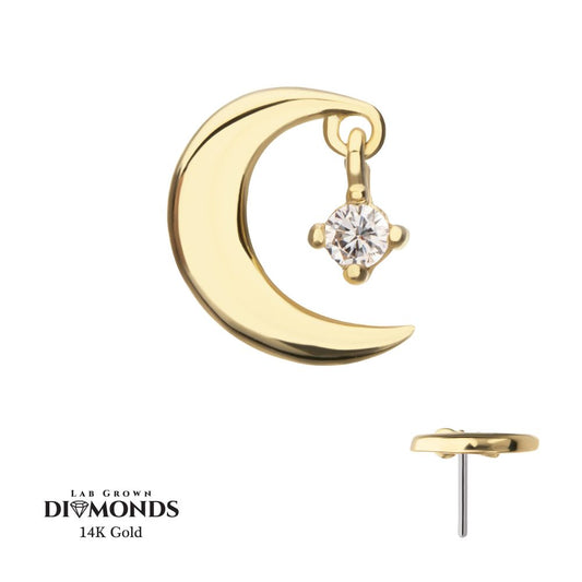14Kt Yellow Gold Threadless Crescent Moon Top with Prong Set Lab-Grown Diamond Dangle