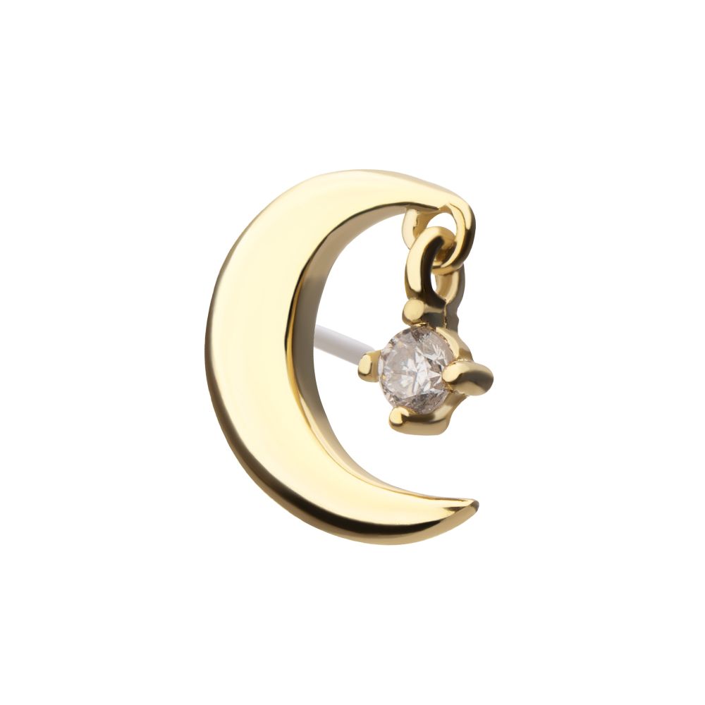 14Kt Yellow Gold Threadless Crescent Moon Top with Prong Set Lab-Grown Diamond Dangle