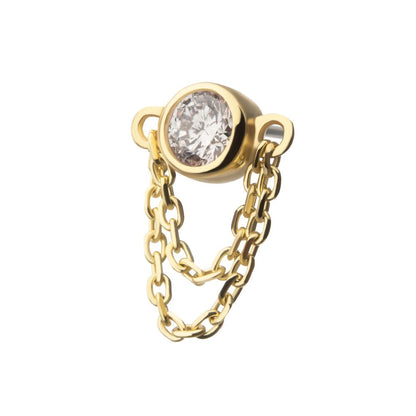 14Kt Yellow Gold Threadless Bezel Set Lab-Grown Diamond Top with 2 Tiered Chain Dangle