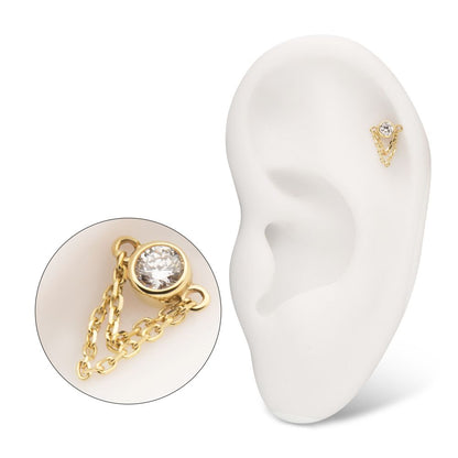 14Kt Yellow Gold Threadless Bezel Set Lab-Grown Diamond Top with 2 Tiered Chain Dangle