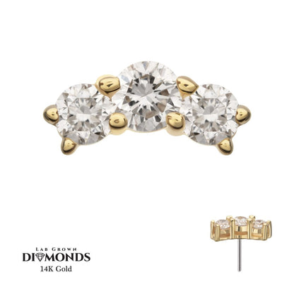 14Kt Yellow Gold Threadless Curved Bar Top with 3-Cluster Prong Set Lab-Grown Diamonds