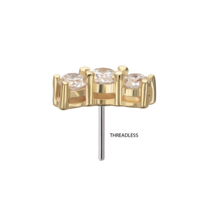 14Kt Yellow Gold Threadless Curved Bar Top with 3-Cluster Prong Set Lab-Grown Diamonds