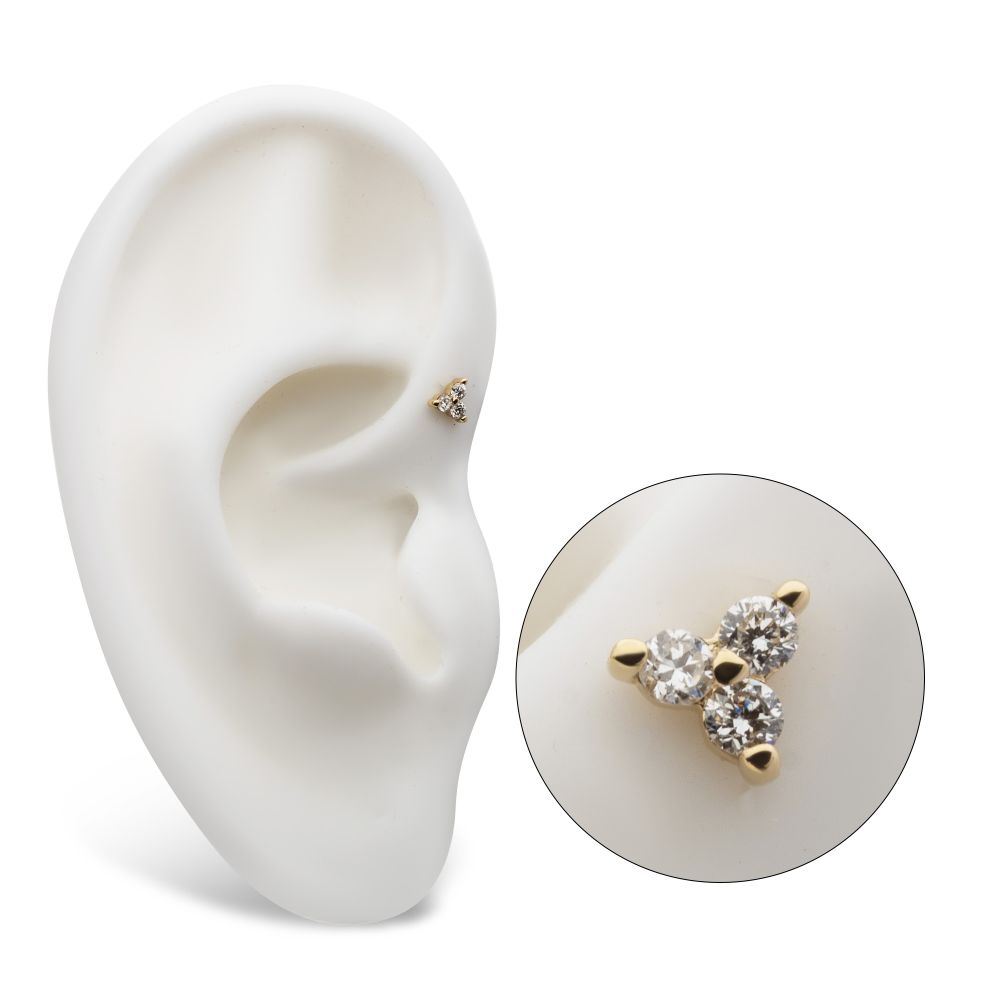 14Kt Gold Threadless Pronged Round Lab-Grown Diamonds Trinity Top