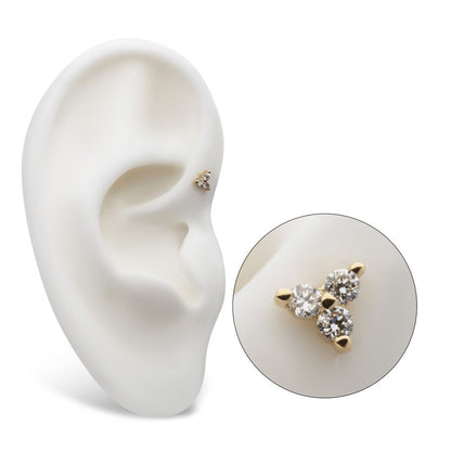 14Kt Gold Threadless Pronged Round Lab-Grown Diamonds Trinity Top